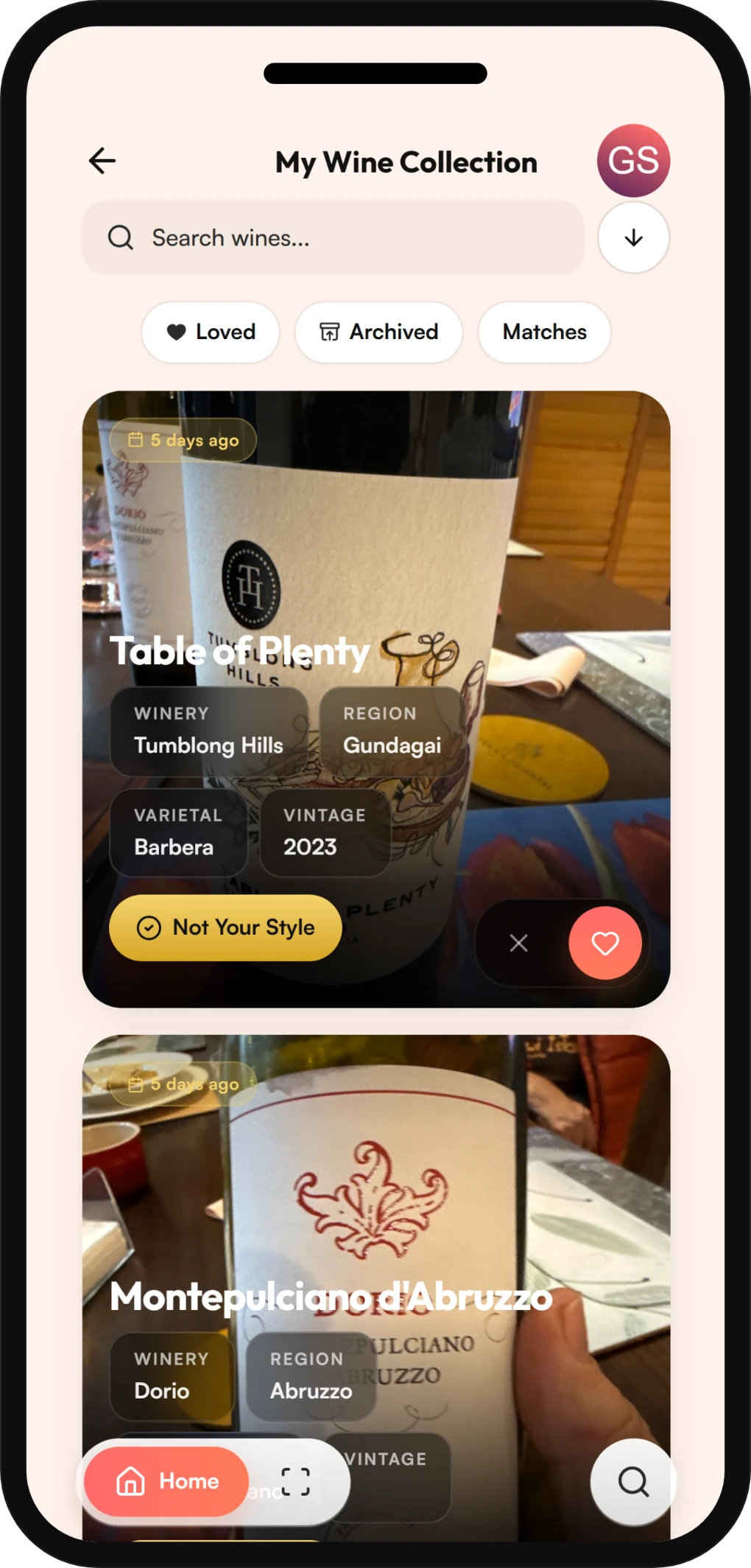 HeySomm wine collection — the history of every wine you have scanned.